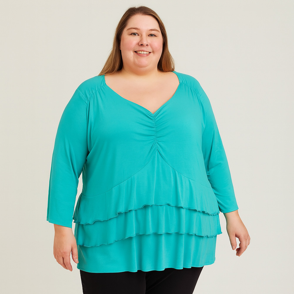 NWT Lane Bryant Womens Plus 26/28 Tunic Top Blue Turquoise Ruffle Hem Ruched New